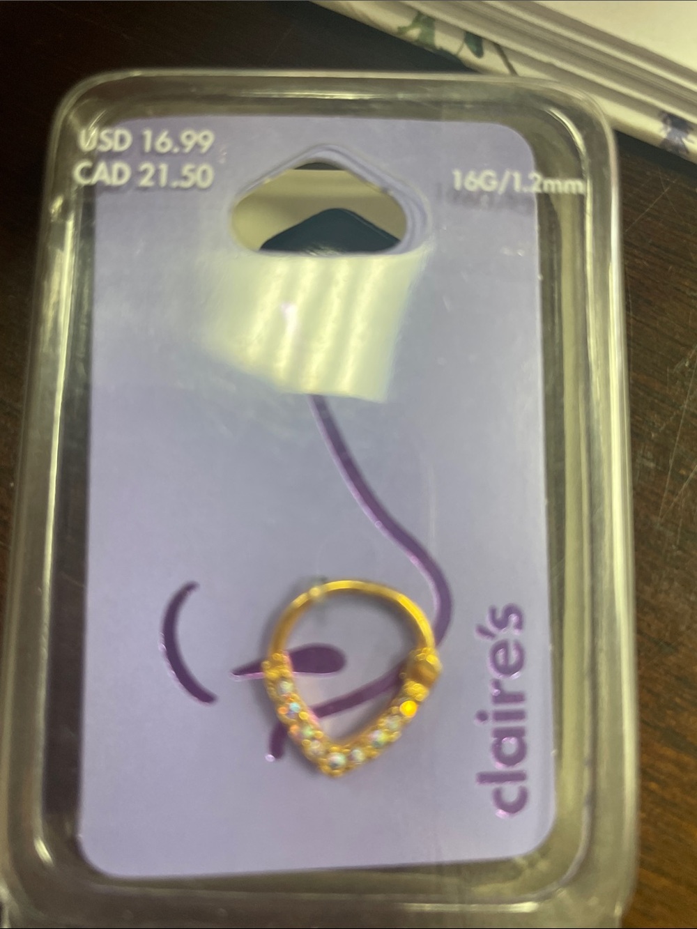 Claire's Gold V-Shaped Crystal Hoop with Iridescent Gems
